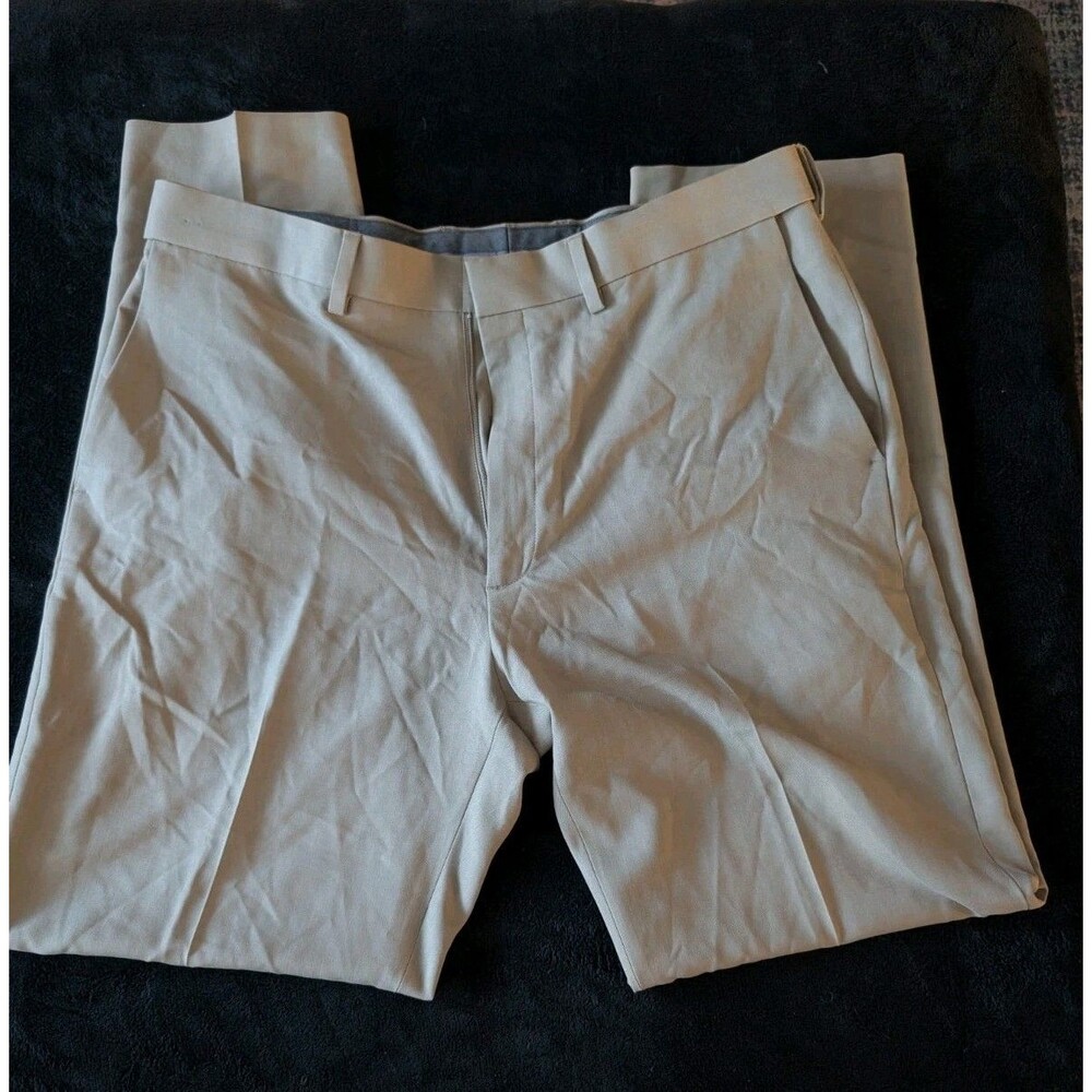 Haggar Premium Comfort Dress Pants Classic Khaki Tan 36x32 Preppy Academia Golf image 2